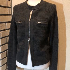 Allude Wool/Cashmere Gray double zip front textured cardigan. Size Small.